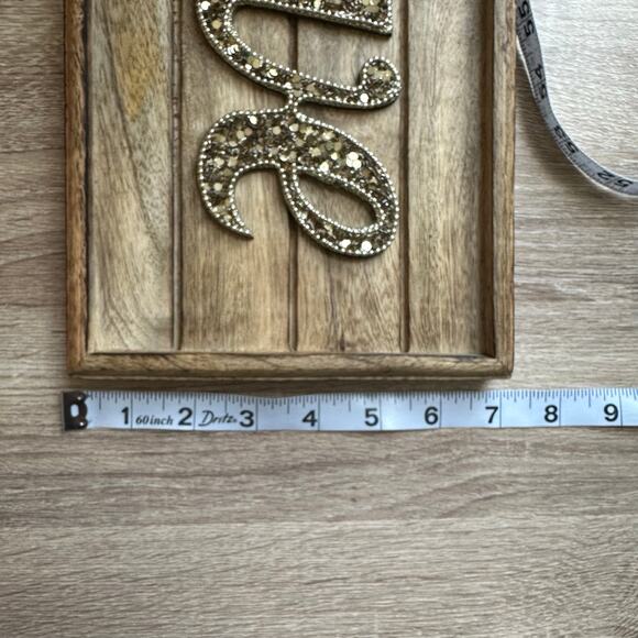 Wood Wall Decor Plaque "Love Saying" in Gold Sequins Cottage Girlie Home Office - Picture 6 of 6